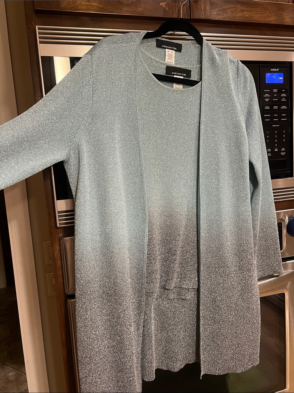 JONES NEW YORK METALLIC OMBRÉ OPEN FRONT CARDIGAN AND TANK SWEATER SET in L/XL